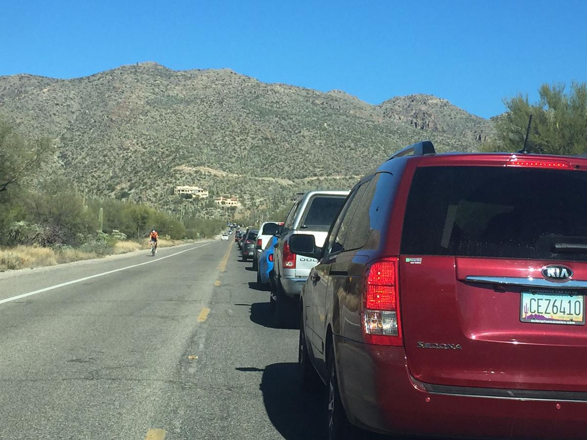 Traffic backed up on Catalina Highway