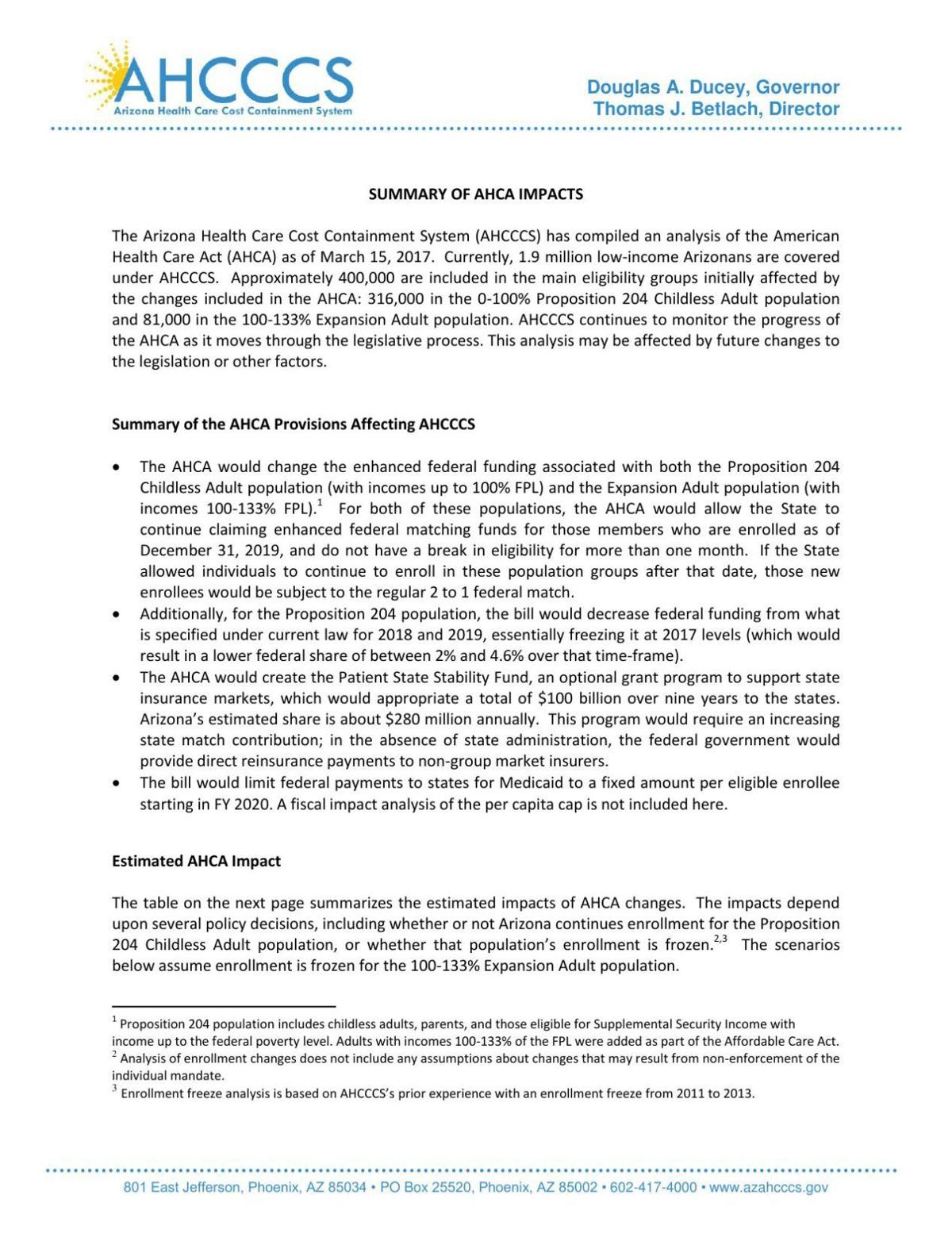 AHCA impact on AHCCCS