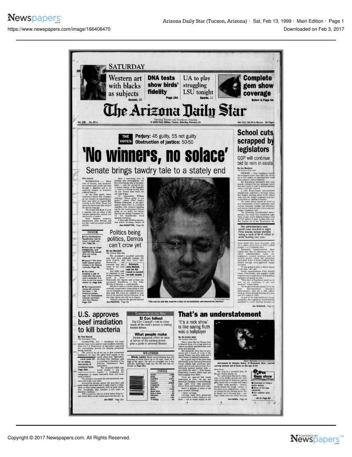 Arizona Daily Star front page Feb. 13, 1999