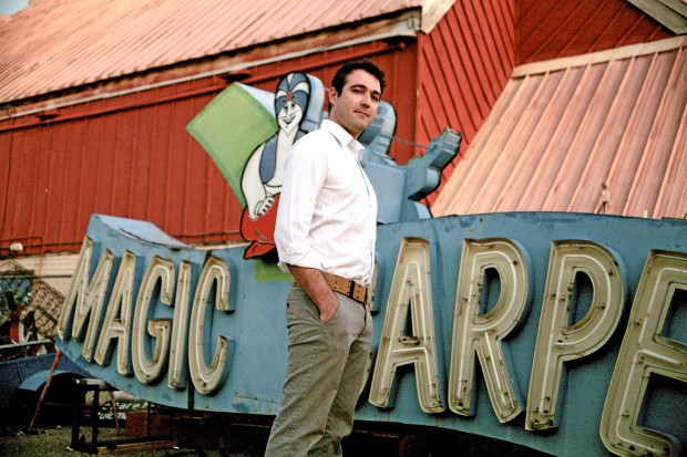 Glowing event on hotel top   