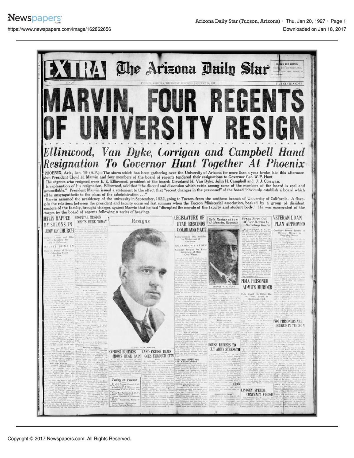 Arizona Daily Star front page Jan. 20, 1927