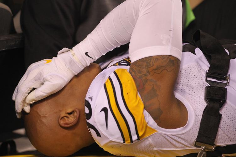 Ryan Shazier of the Pittsburgh Steelers reacts as he is carted off the field after a injury against the Cincinnati Bengals at Paul Brown Stadium on Dec. 4, 2017 in Cincinnati, Ohio.