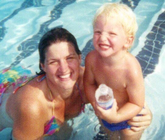 Grant House with "Mama Bear" Sue House during a family vacation in Myrtle Beach, S.C. Grant was only 2, but he was already a veteran swimmer. Sue and Grant's father, Ray, are longtime swim coaches, and they had Grant in the water before he could walk.
