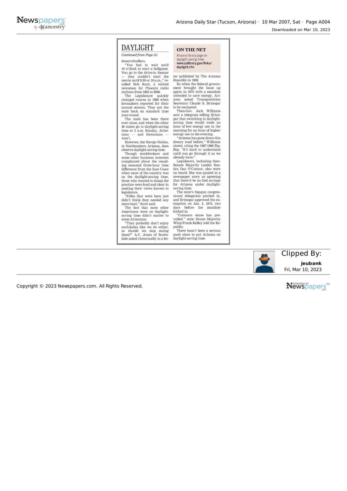 Arizona Daily Star article March 10, 2007