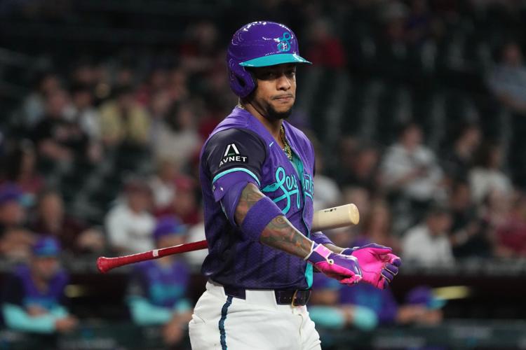 Arizona Diamondbacks second baseman Ketel Marte (4) acknowledges the Chicago White Sox bench in the first inning at Chase Field in Phoenix on April 23, 2026.