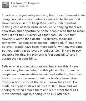 Screenshot: Brown says, "I apologize to anyone I offended"