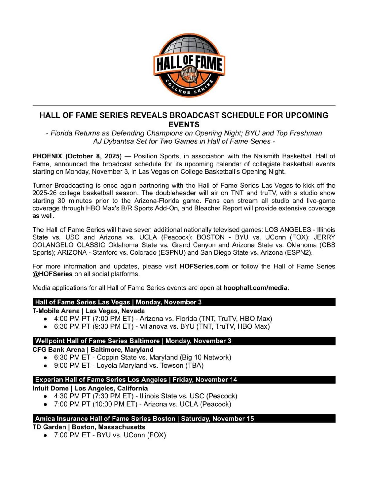 Hall of Fame game schedules announced