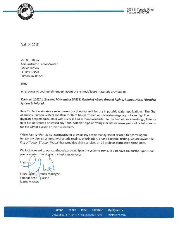 Rain to Rent response