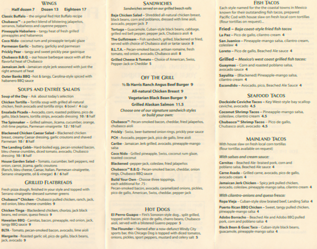 Fini's Landing menu