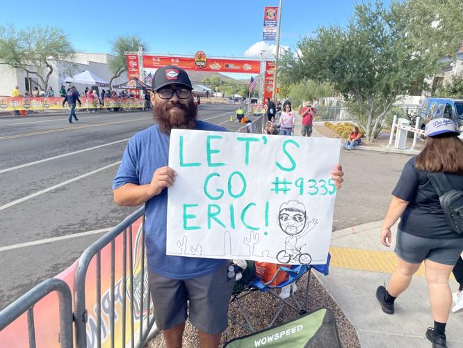Myron Sosa, 28, supporting his brother Eric in the 32-mile race at El Tour de Tucson