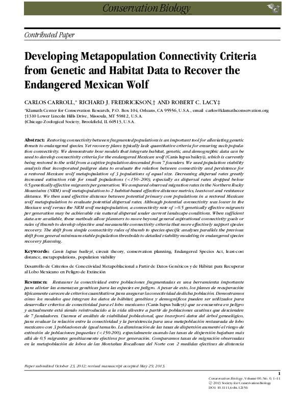 Study of wolf habitat, genetics