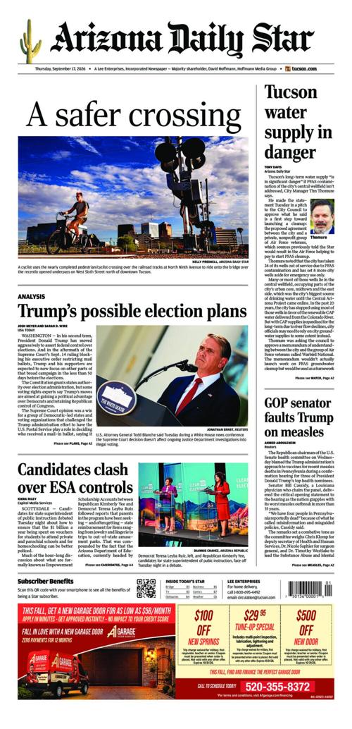 Today's front page from the Arizona Daily Star