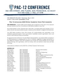 Pac-12 Winter Academic Honor Roll