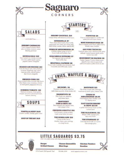 Saguaro Corners menu