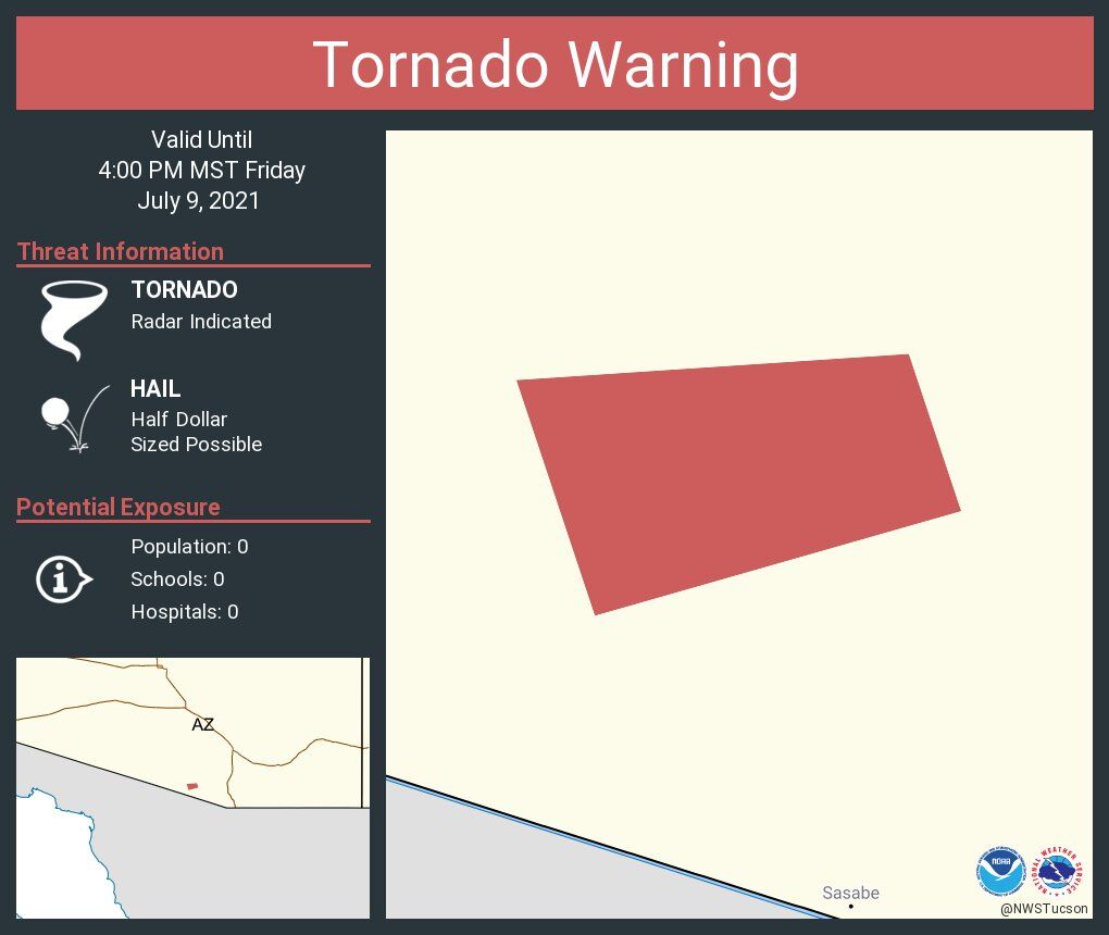 Tornado warning in Pima County