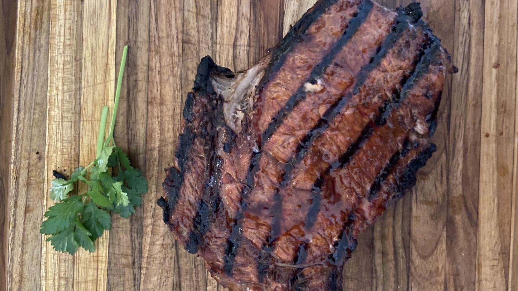 JeanMarie Brownson: Red Chile Grilled steak with mushrooms and shishito peppers