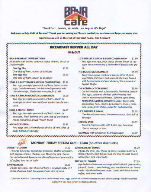 Baja Cafe menu
