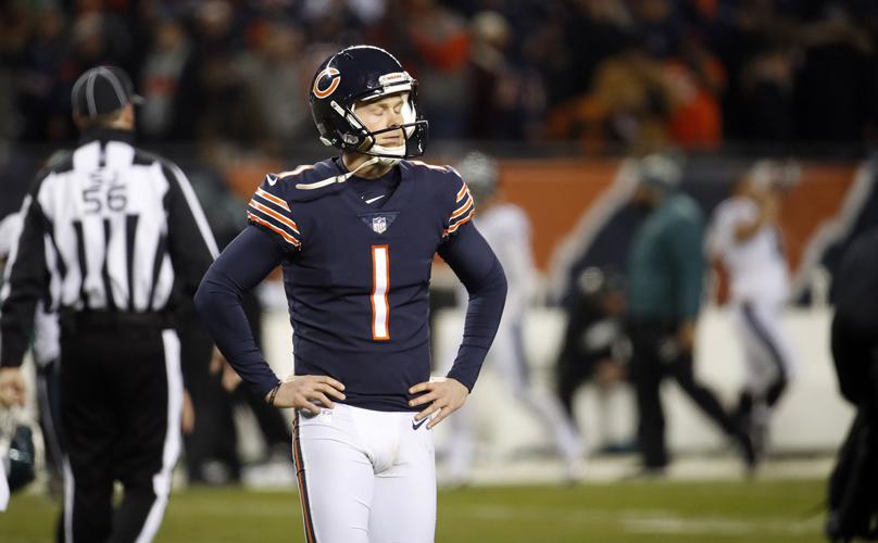 Chicago Bears kicker Cody Parkey (1) walks off after missing a potential game-winning field goal in the final seconds against the Philadelphia Eagles during the NFC Wild Card game on Sunday, Jan. 6, 2019 at Soldier Field in Chicago, Ill. The Eagles beat the Bears, 16-15.