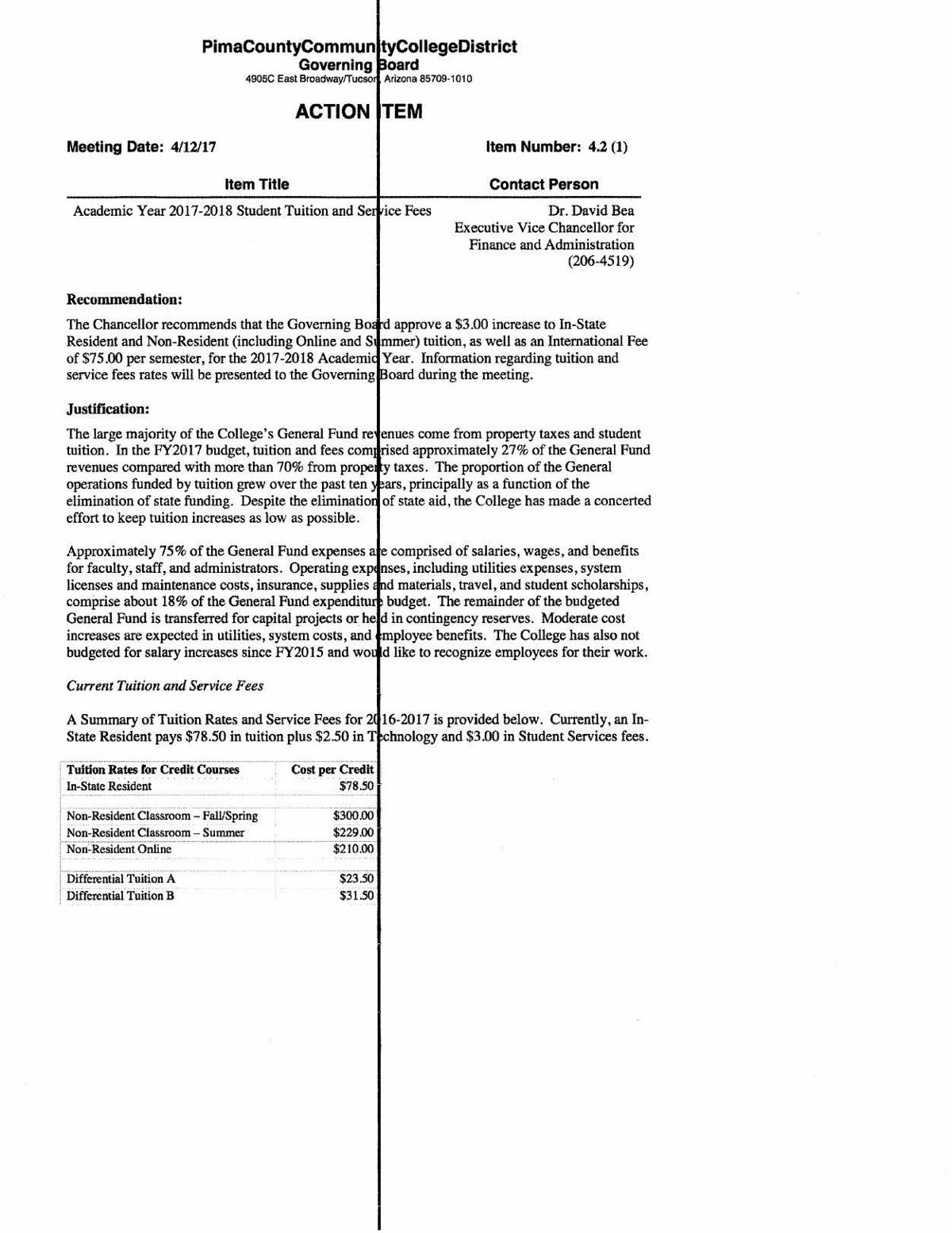 Pima College tuition report