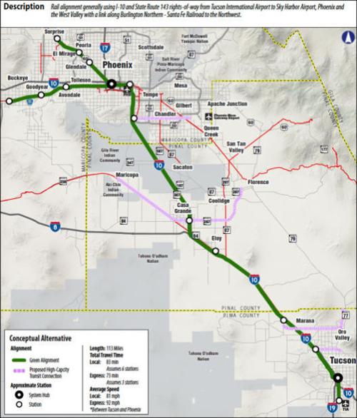 3 routes suggested for TucsonPhoenix train