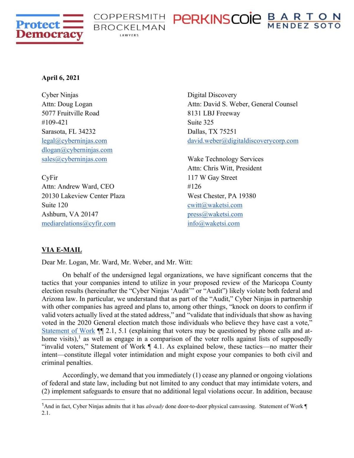 Cease and desist letter to Cyber Ninjas