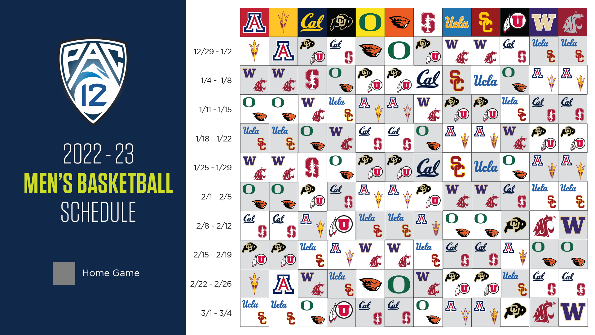 Pac-12 Men's Basketball Schedule 2022-23