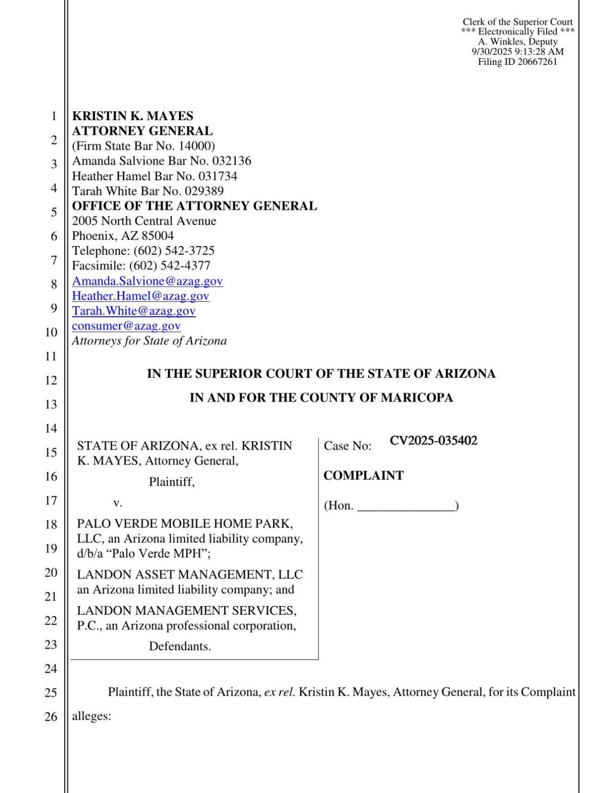 Arizona AG complaint