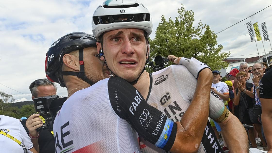 Matej Mohorič fights tears after winning Tour de France 19th stage by 0.004 seconds