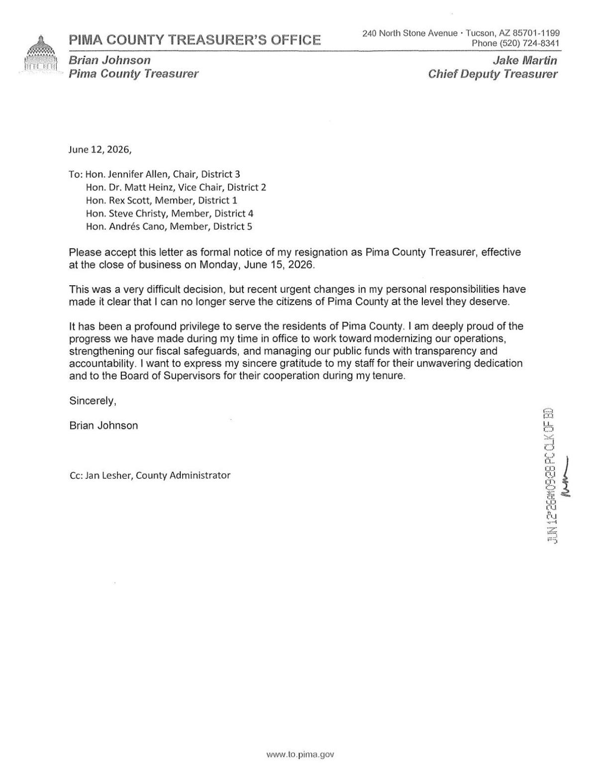 Brian Johnson resignation letter