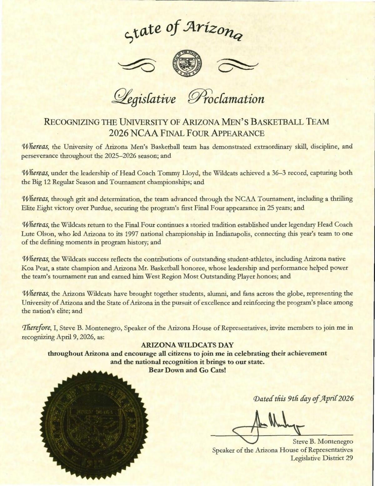 Arizona House proclamation