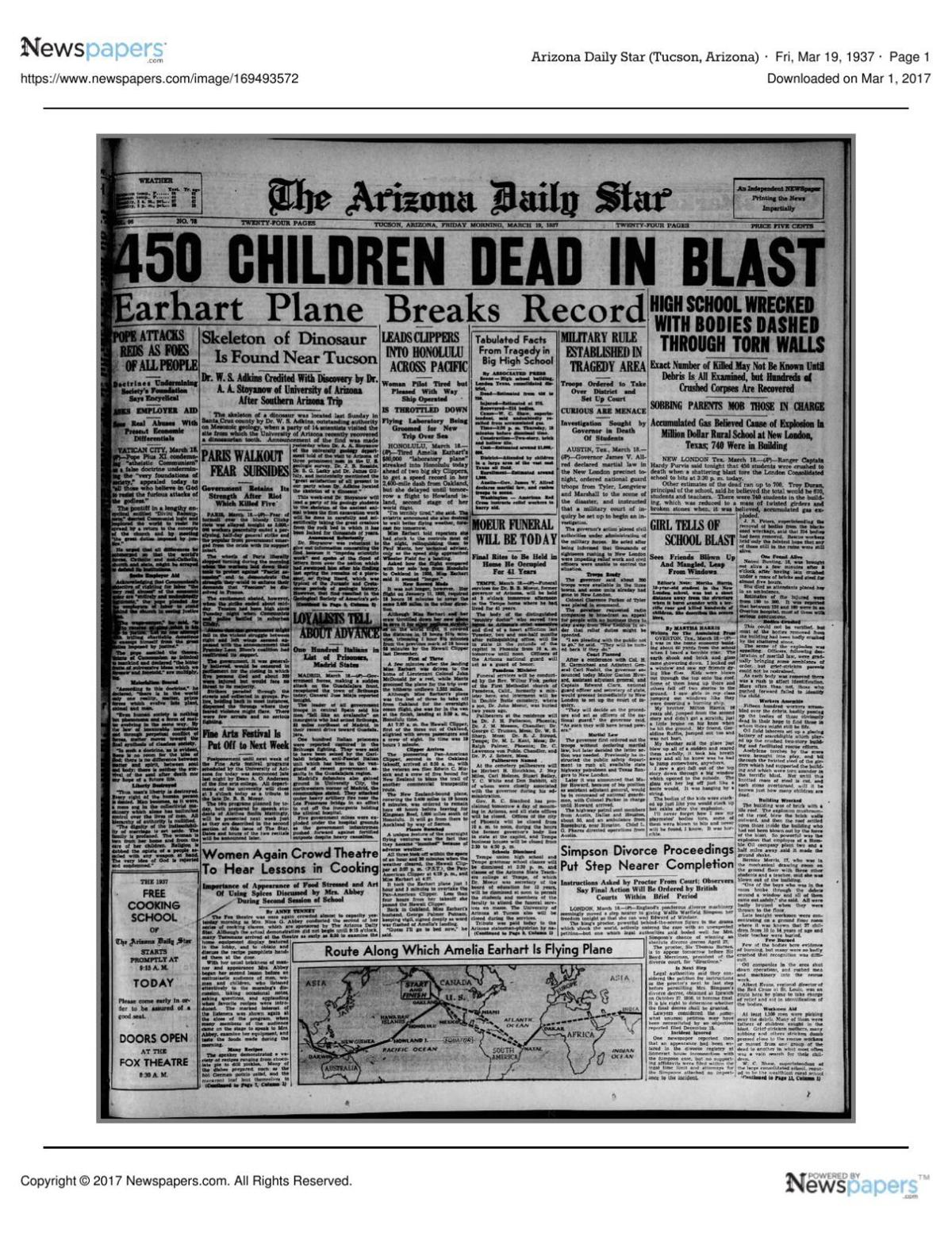 Arizona Daily Star front page March 19, 1937