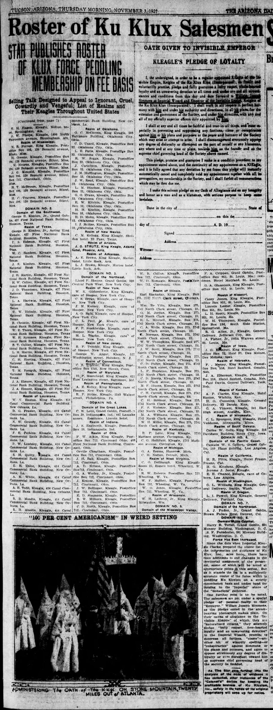 Star exposes roster of Klux force peddling memberships, part 2