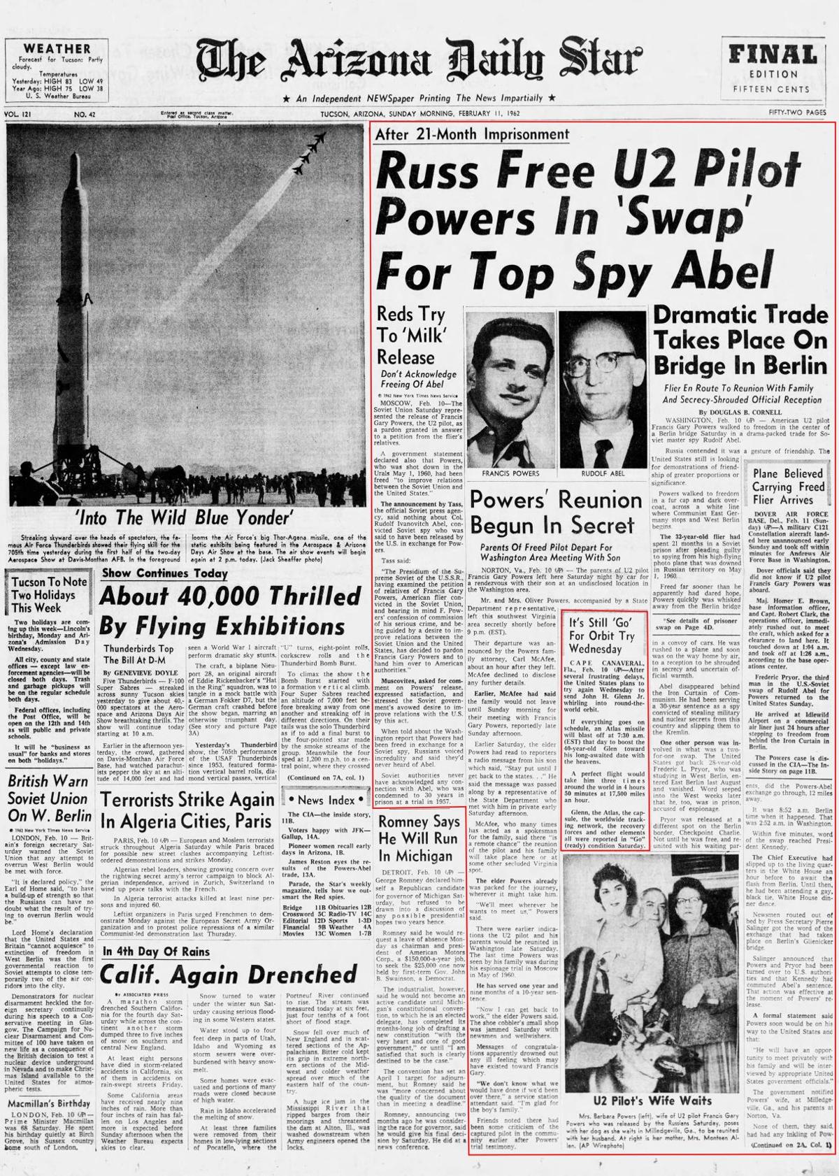 Feb. 11, 1962: Spy swap with Soviet Union