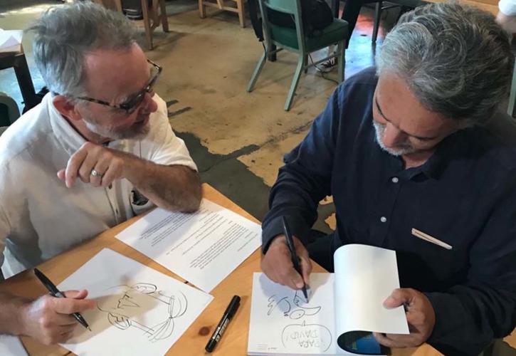 Two doodlers, Fitz and Trino, doodling (LE)