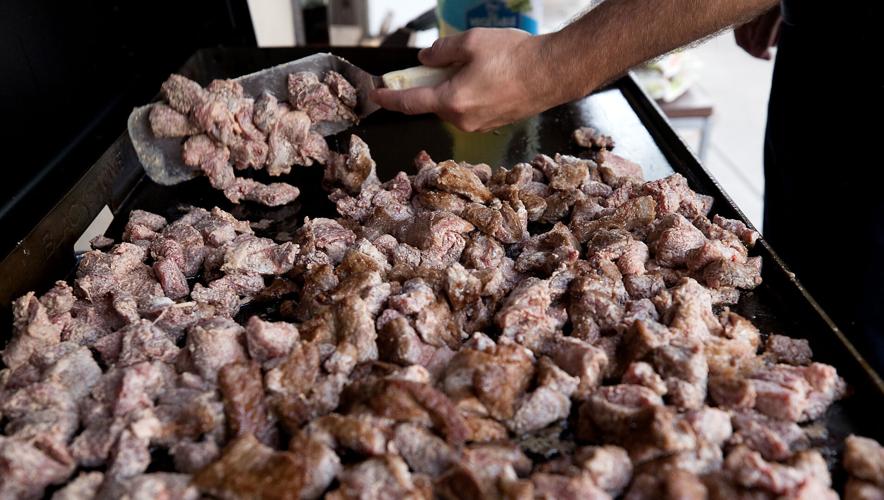 Mongolian beef on the grill at Station 7