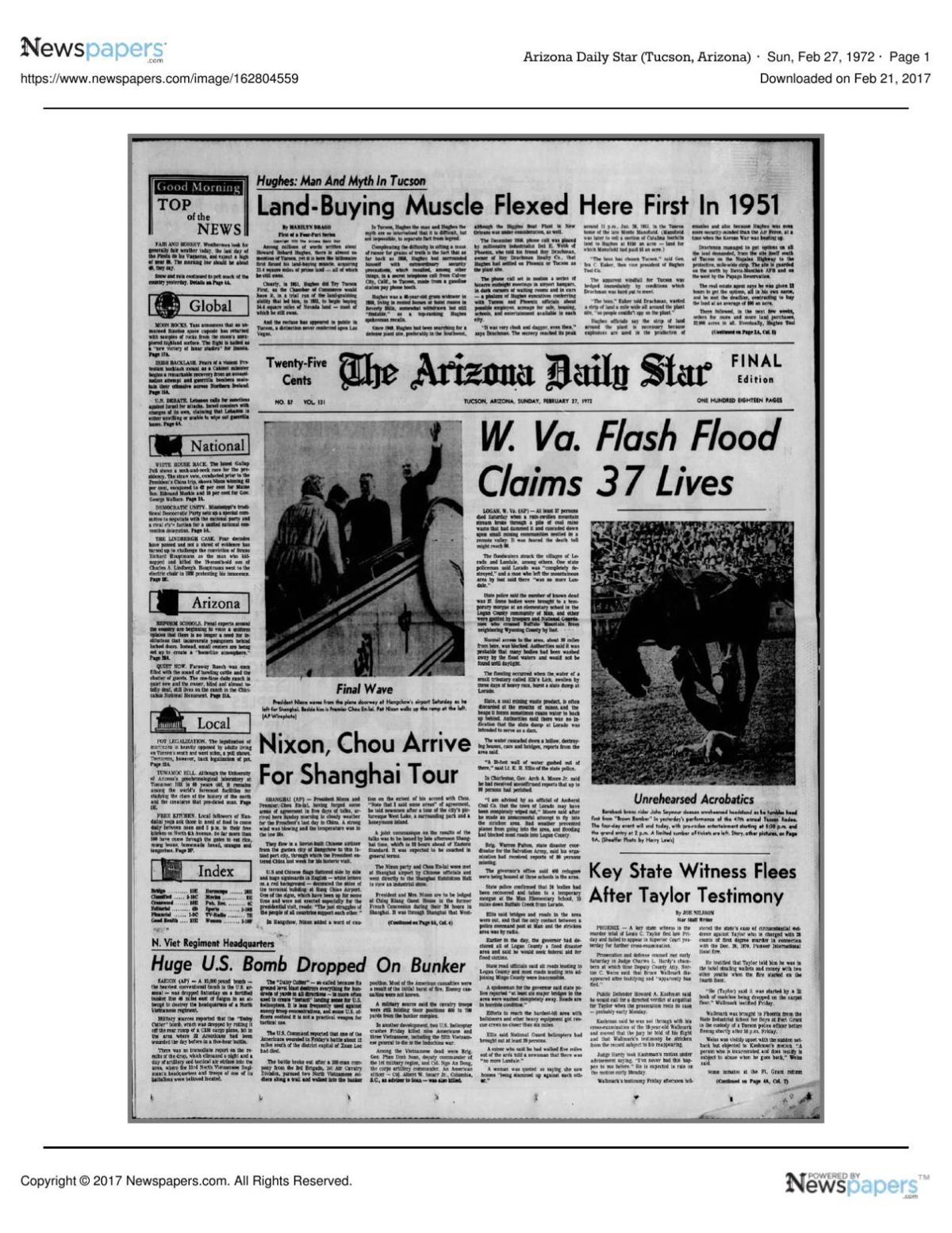 Arizona Daily Star front page Feb. 27, 1972