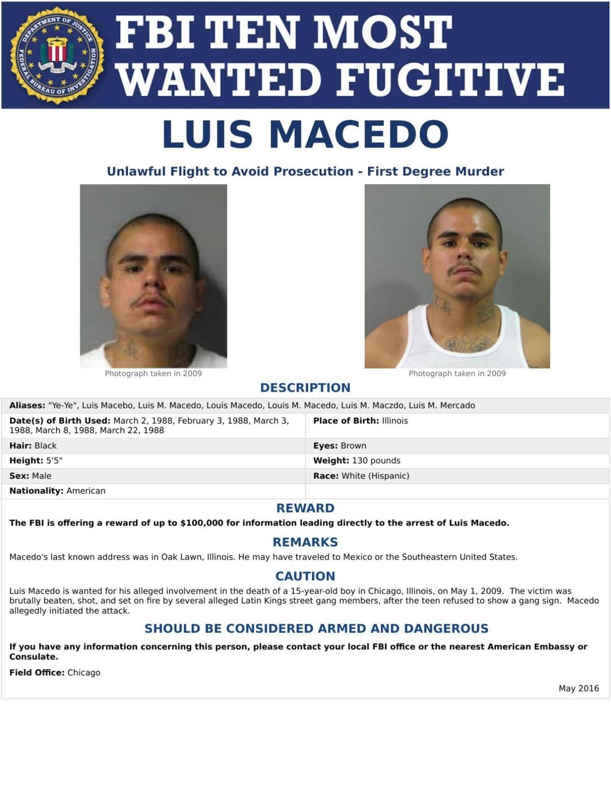 Luis Macedo wanted poster