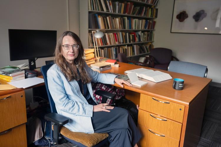 Professor Emily Wilson, in her office at the University of Pennsylvania, in Philadelphia, July 4, 2026.
