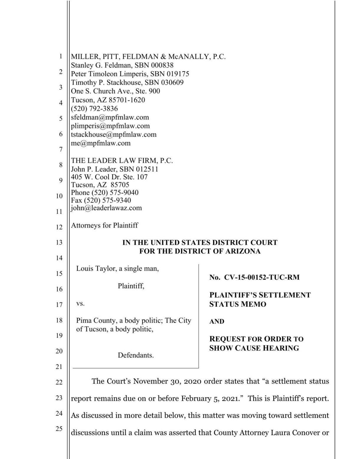 Filing revealing conflict-of-interest allegation in Louis Taylor case