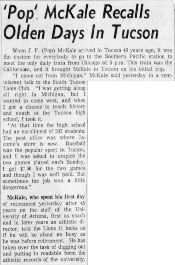 'Pop' McKale recalls olden days in Tucson