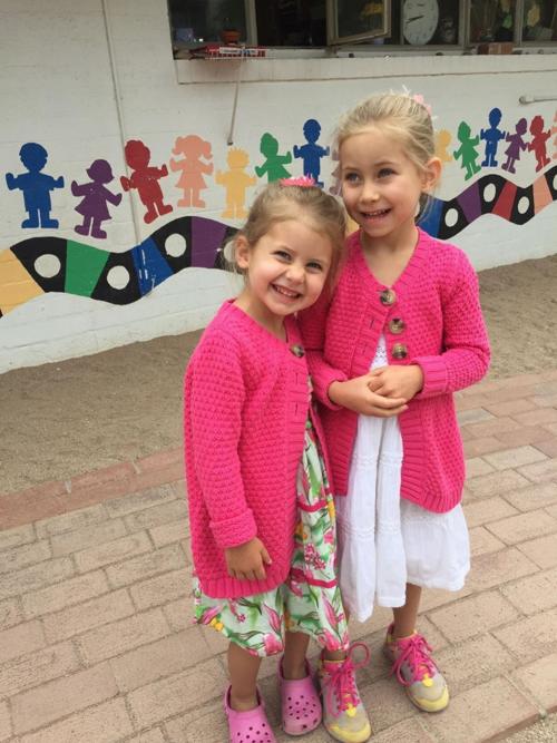 Elira and Sophia Novak outside of St. Mark’s Preschool and Kindergarten