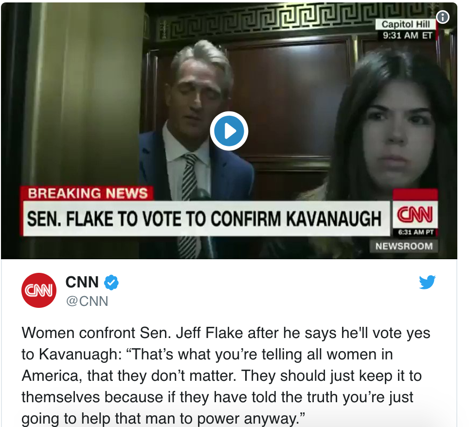 Watch: 2 women confront Sen. Jeff Flake over his Brett Kavanaugh support