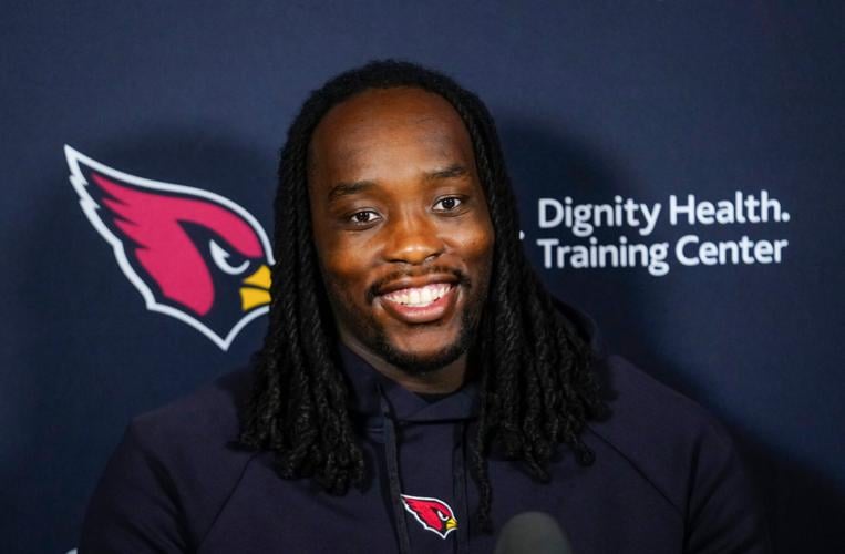 Cardinals defensive lineman Darius Robinson speaks during a press conference at the Cardinals training facility in Tempe on July 7, 2026.