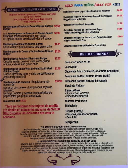 La Bocanita menu