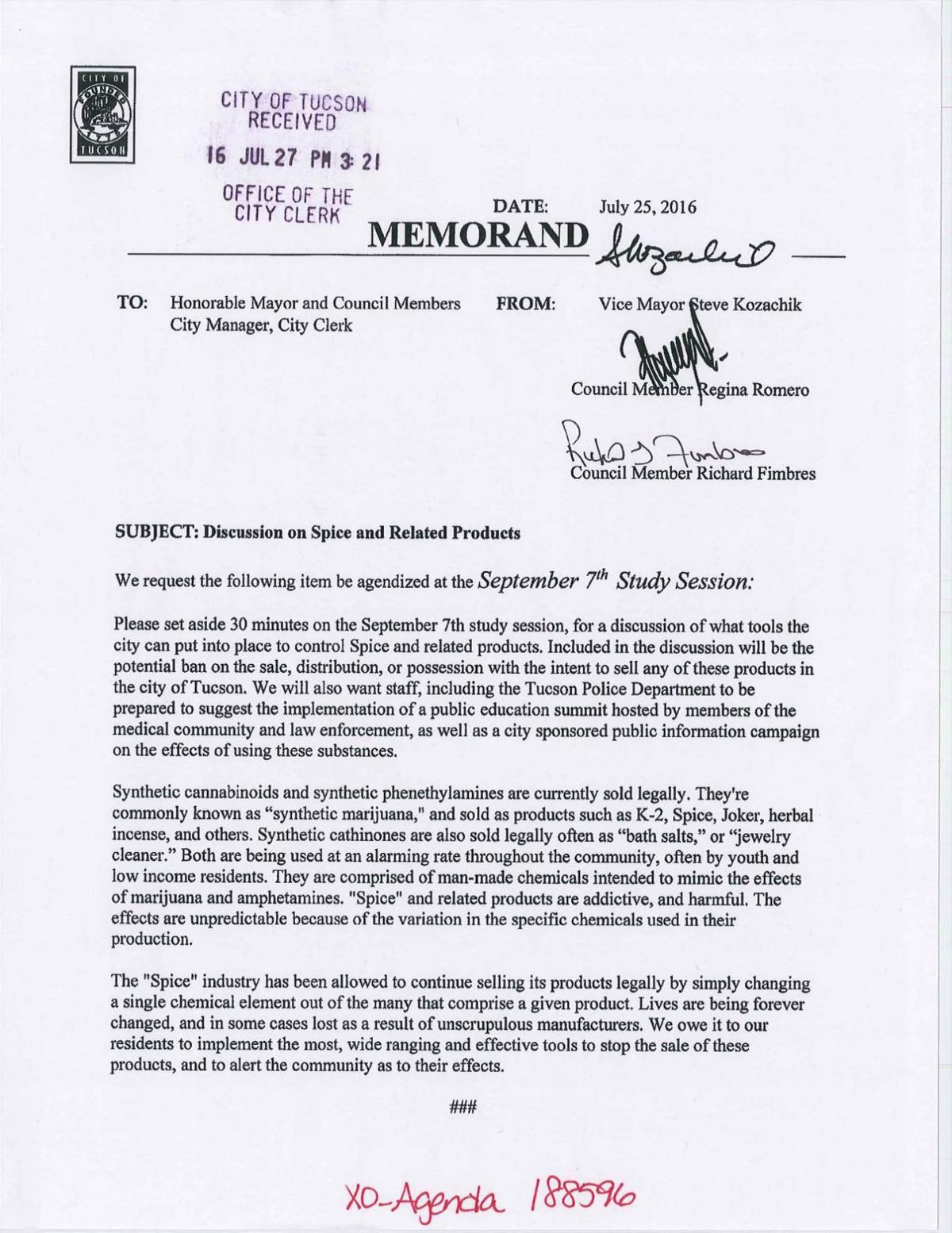 Request for Spice ban, Tucson City Council