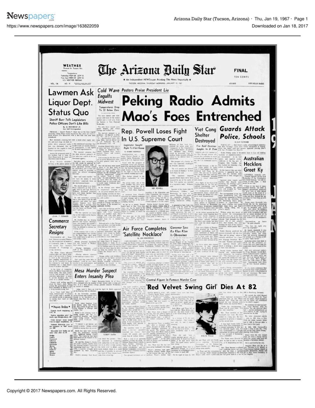Arizona Daily Star front page Jan. 19, 1967