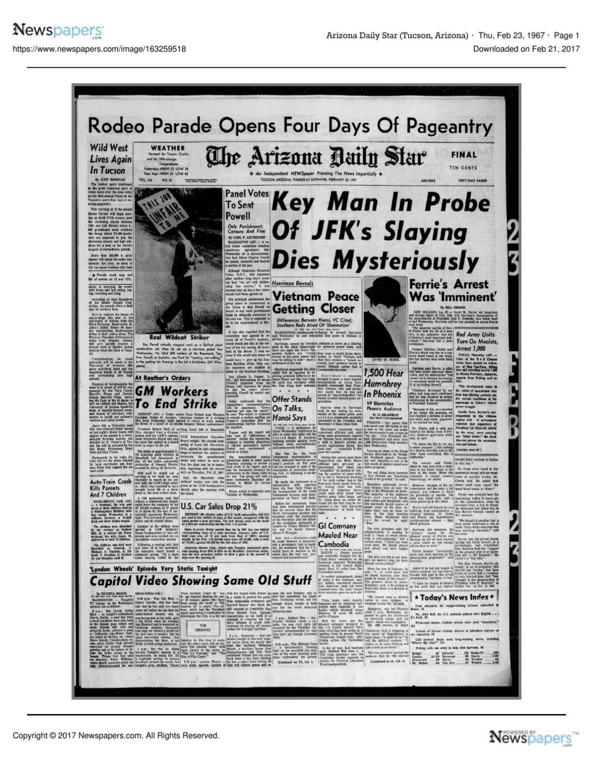 Arizona Daily Star front page Feb. 23, 1967
