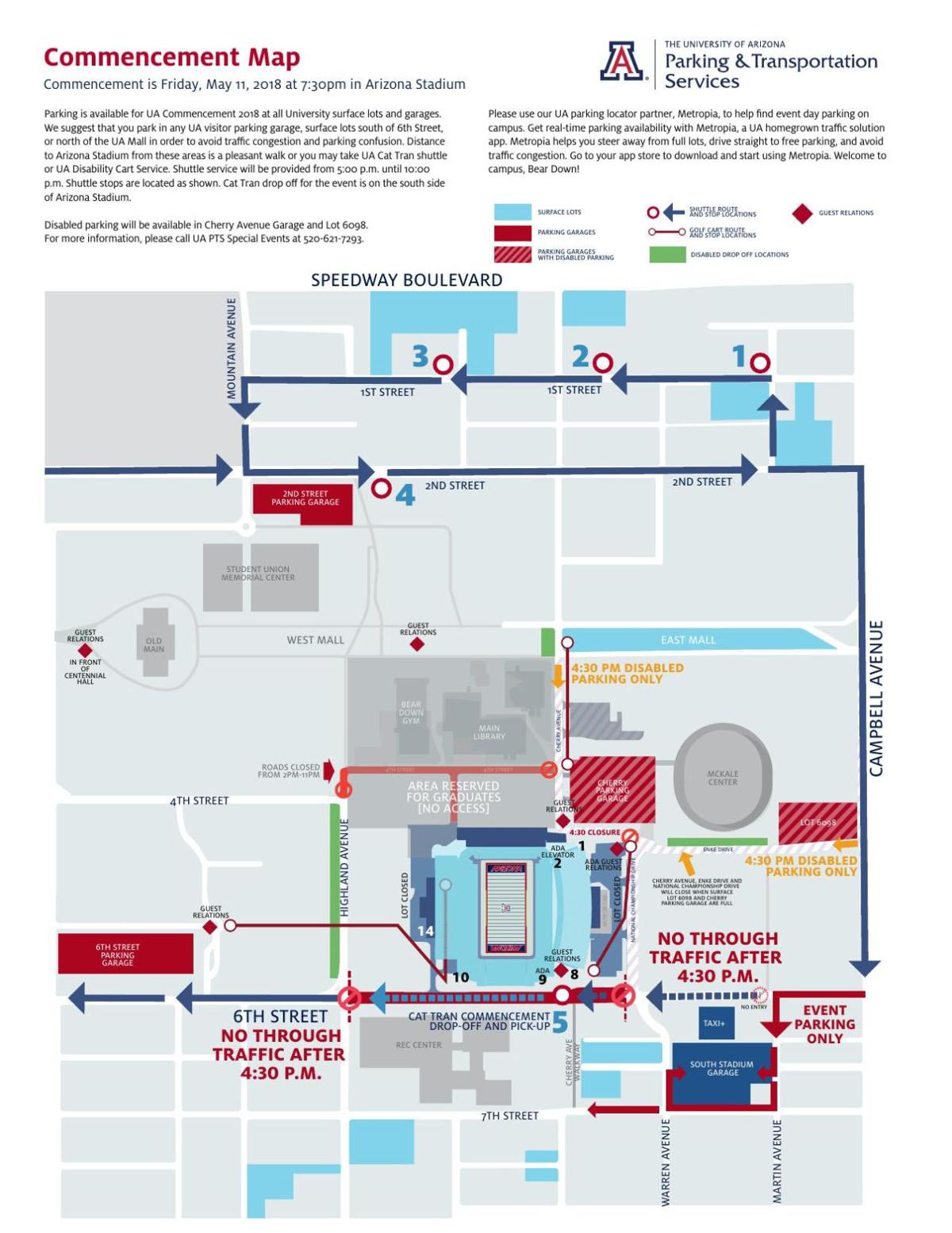 UA Commencement parking map