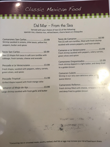 San Carlos Grill menu