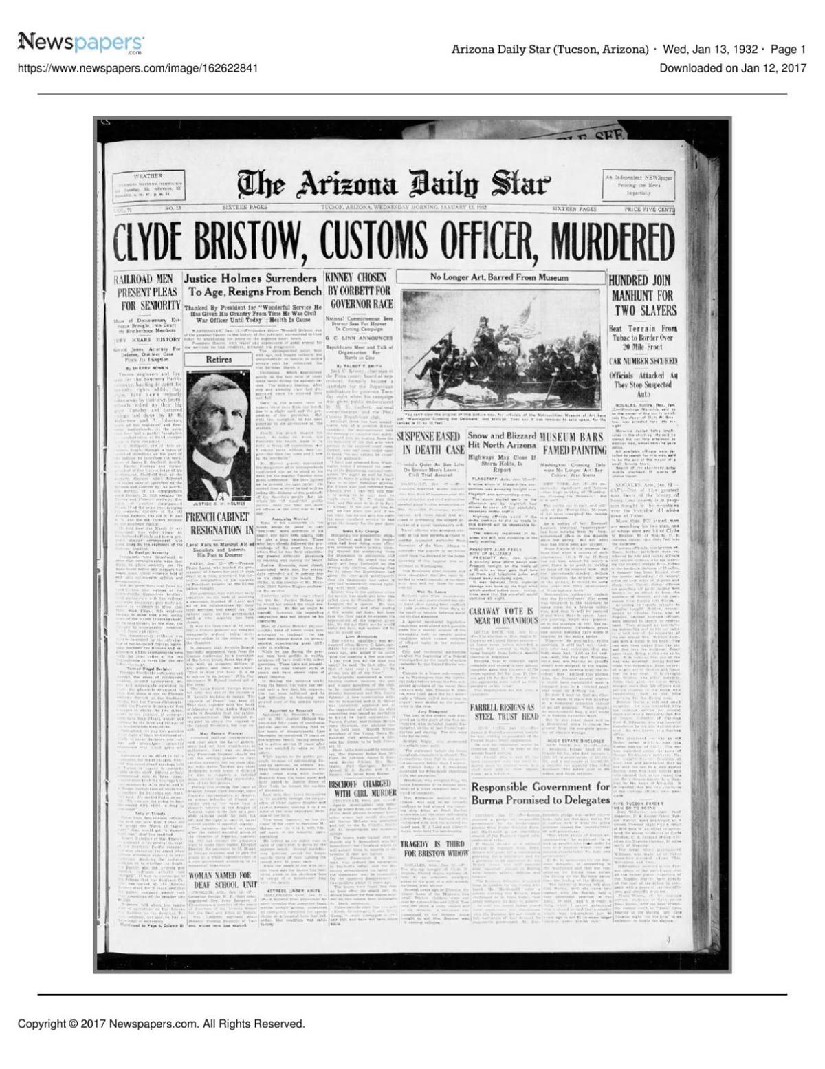 Arizona Daily Star front page Jan. 13, 1932